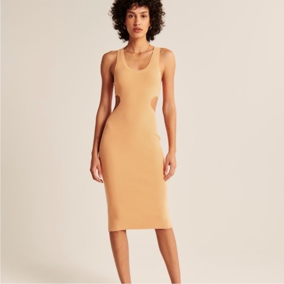 Abercrombie & Fitch Cut-Out Ribbed Midi Bodycon Dress - Picture 1 of 8